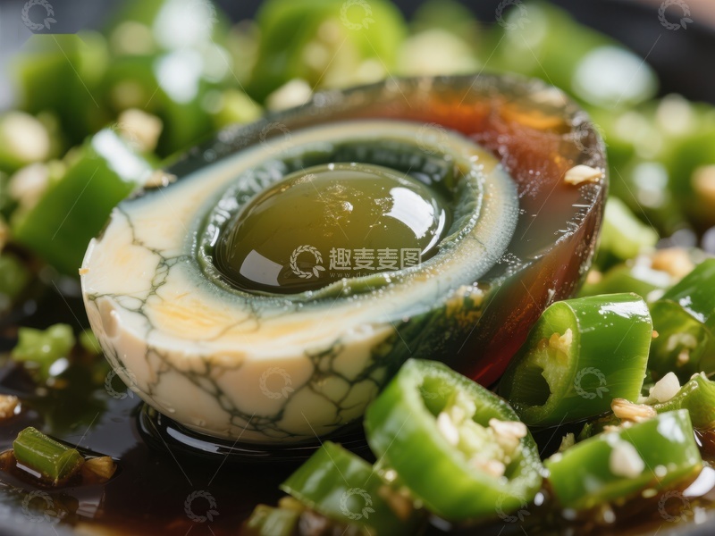 高清大图下载【趣麦麦图】松花蛋切片配青椒特写