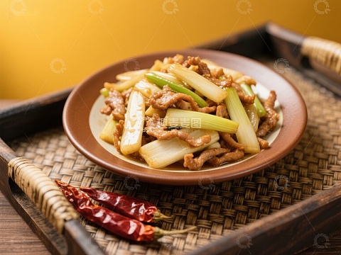 炒肉丝配竹笋，中式美食