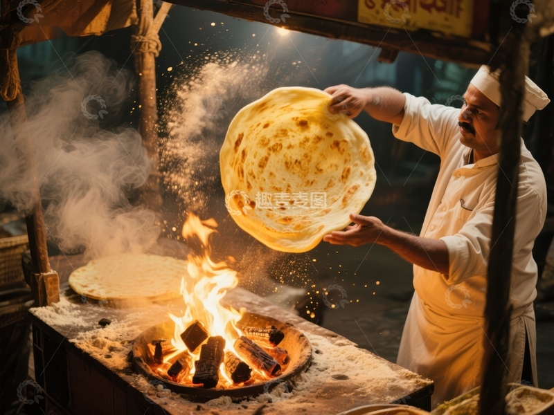 高清大图下载【趣麦麦图】街头厨师翻烤面饼