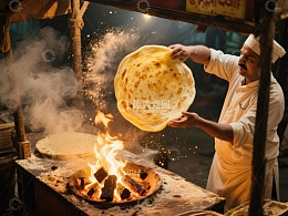 街头厨师翻烤面饼