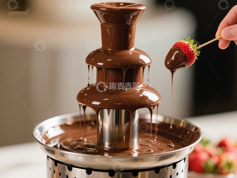 高清大图下载【趣麦麦图】巧克力喷泉与草莓蘸取