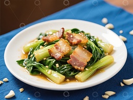 炒青菜配脆肉片