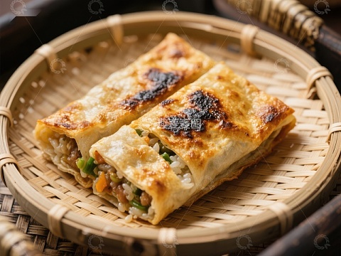 金黄煎饼卷，内馅丰富美味