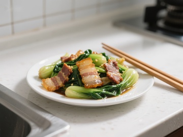 炒小白菜配五花肉