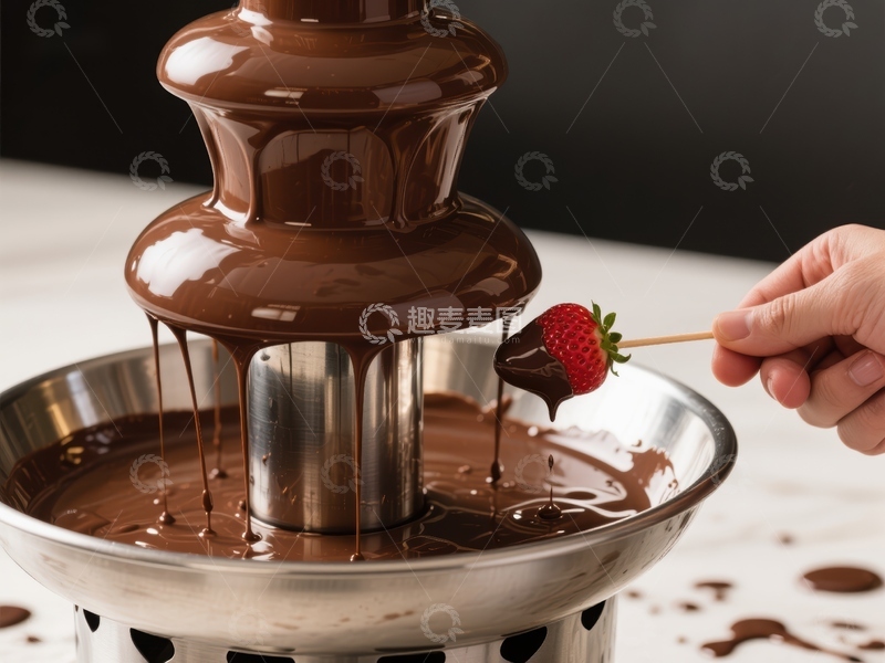 高清大图下载【趣麦麦图】巧克力喷泉与草莓蘸取