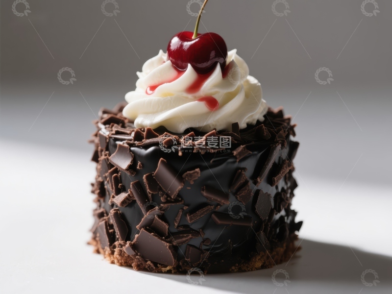 高清大图下载【趣麦麦图】巧克力蛋糕配奶油和樱桃