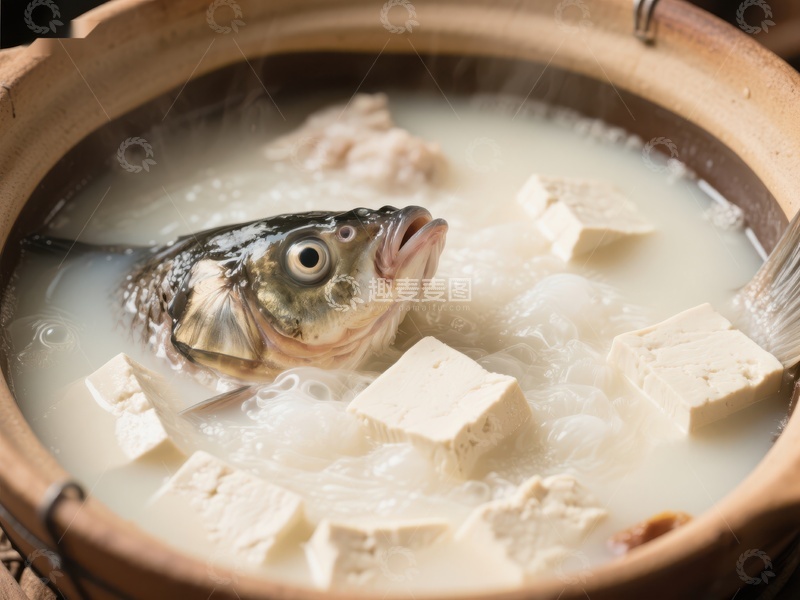 高清大图下载【趣麦麦图】鱼头豆腐汤热气腾腾