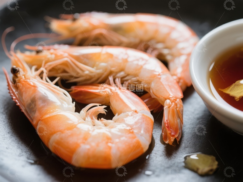 高清大图下载【趣麦麦图】新鲜煮熟的虾配蘸料