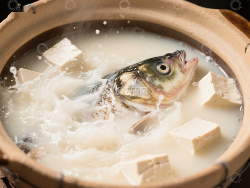 高清大图下载【趣麦麦图】鱼头豆腐汤热气腾腾