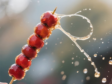糖葫芦上的甜蜜水花