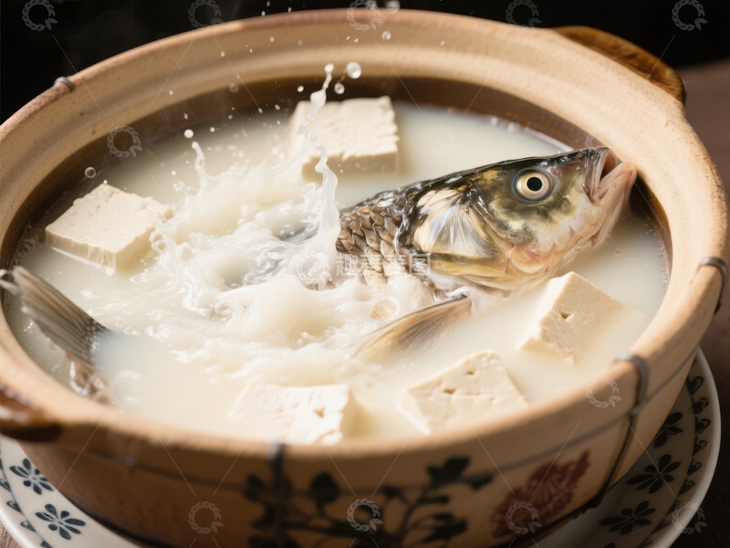 高清大图下载【趣麦麦图】鲜美鱼汤配豆腐