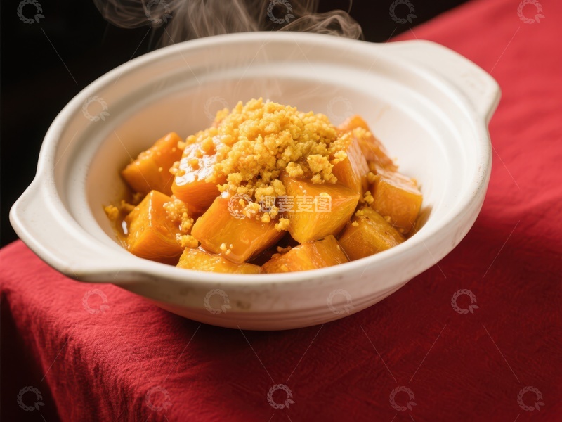 高清大图下载【趣麦麦图】热腾腾的南瓜配碎粒美食