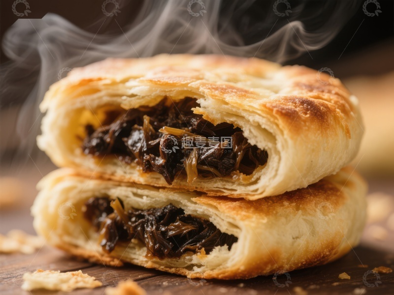 高清大图下载【趣麦麦图】酥皮肉馅饼，热气腾腾