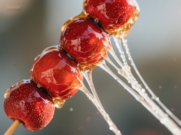 糖葫芦上的冰糖融化特写