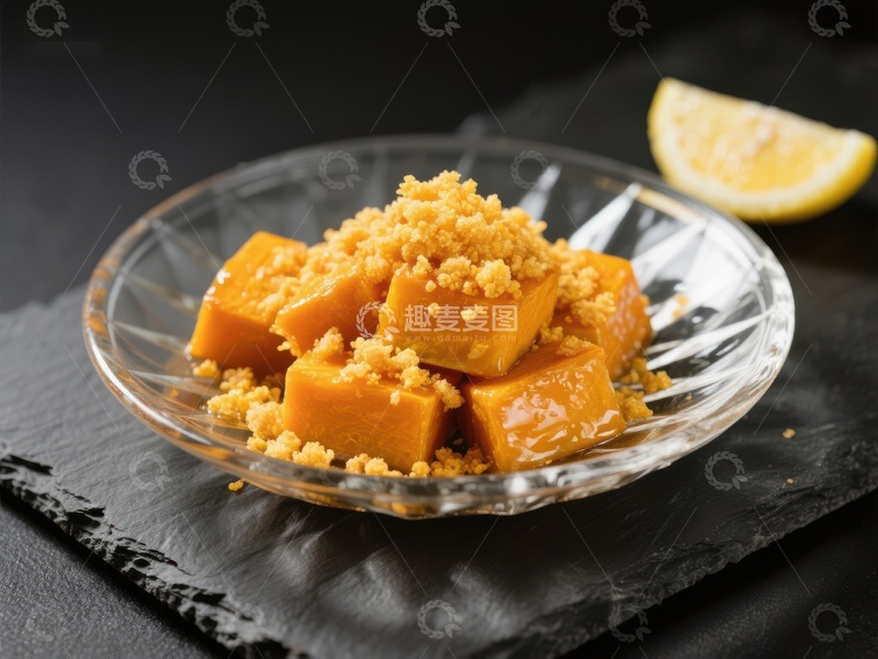 高清大图下载【趣麦麦图】南瓜方块甜点配柠檬