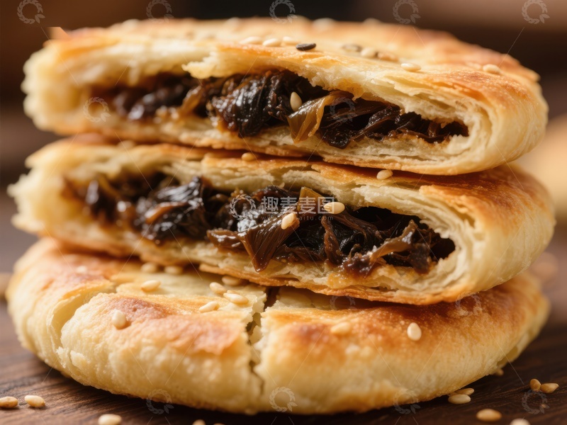 高清大图下载【趣麦麦图】酥皮肉馅饼，层次分明的美味