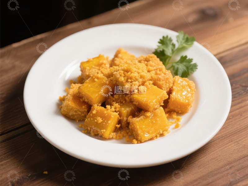 高清大图下载【趣麦麦图】金黄色豆腐配碎屑，点缀香菜