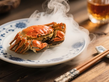 热气腾腾的大闸蟹美食