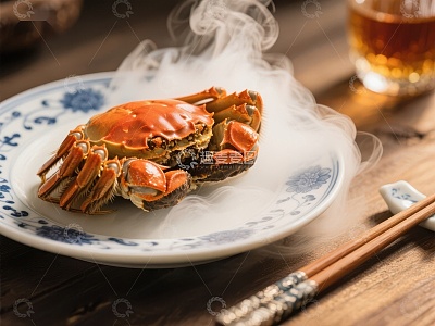 热气腾腾的大闸蟹美食