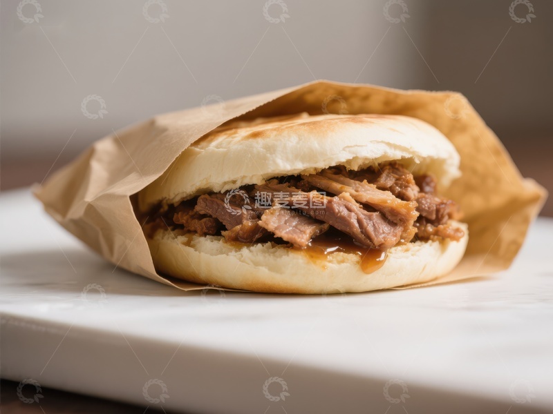 高清大图下载【趣麦麦图】纸袋包裹的美味肉夹馍