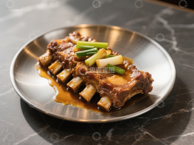 高清大图下载【趣麦麦图】美味红烧排骨配葱段