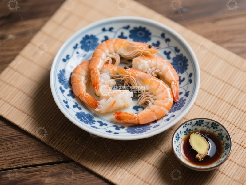 高清大图下载【趣麦麦图】清蒸虾配酱油碟