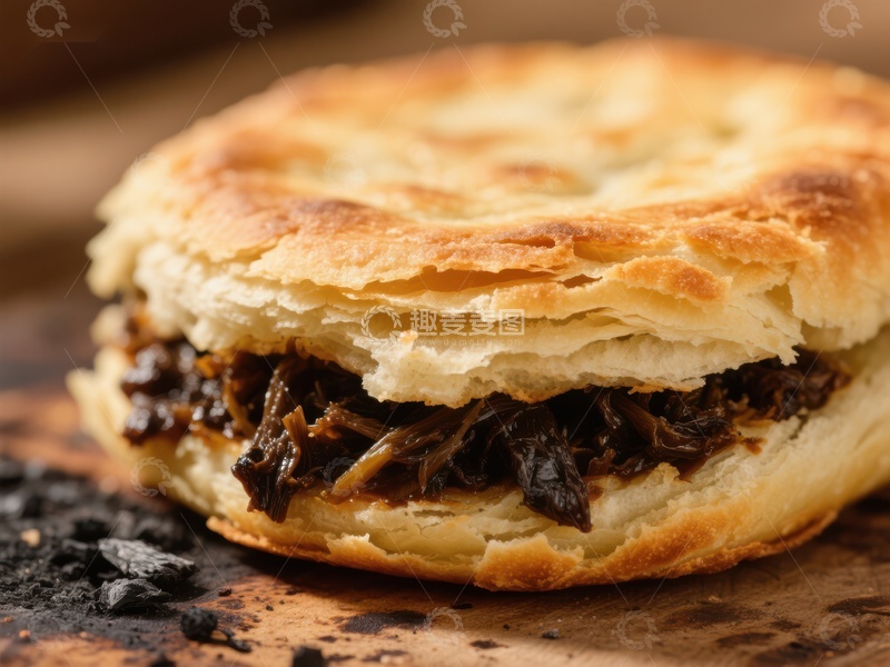 高清大图下载【趣麦麦图】酥皮夹肉饼特写