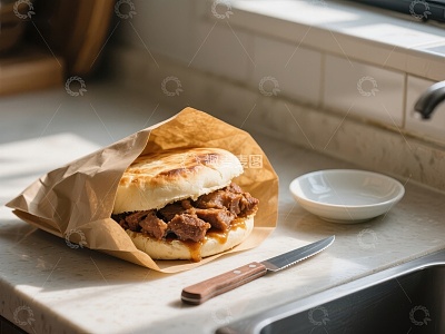 纸袋中的美味三明治