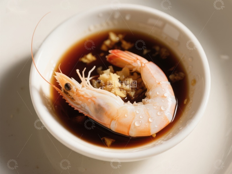 高清大图下载【趣麦麦图】酱油中浸泡的虾仁特写