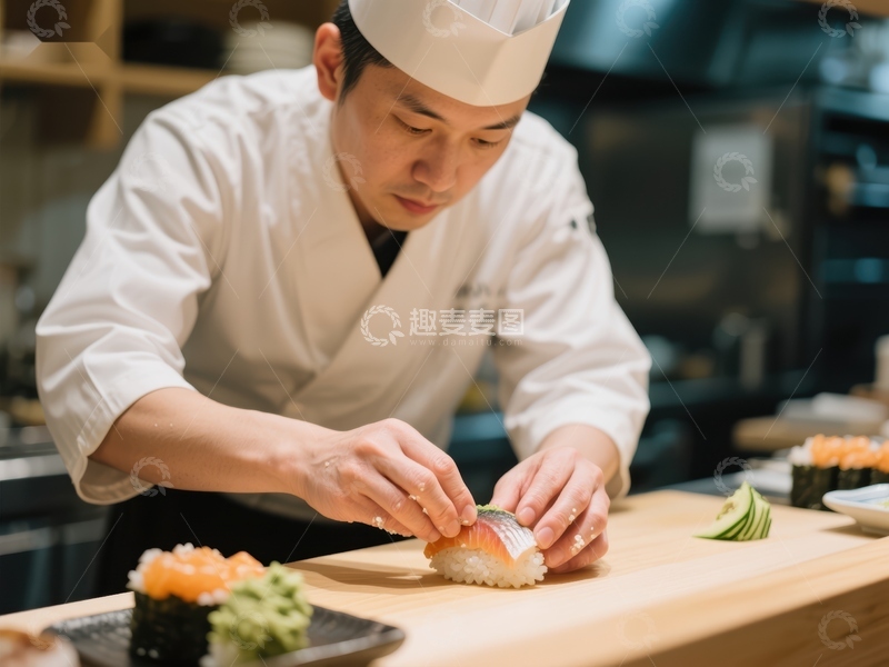 高清大图下载【趣麦麦图】厨师专注制作寿司