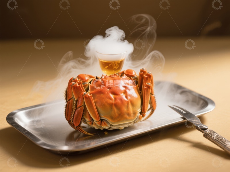 高清大图下载【趣麦麦图】蒸蟹配酒，热气腾腾
