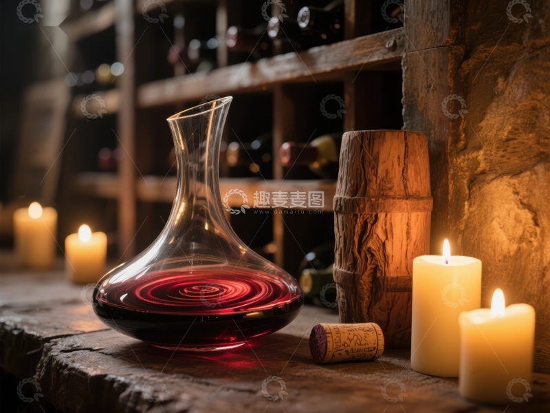 高清大图下载【趣麦麦图】酒窖烛光下的醒酒器