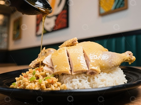 浇汁白切鸡配米饭
