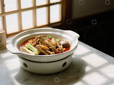 热气腾腾的鸡肉煲