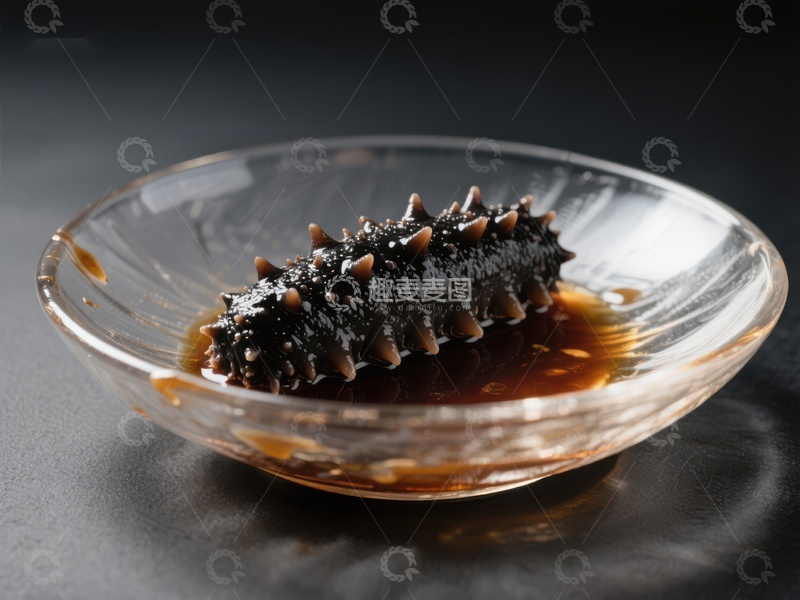 高清大图下载【趣麦麦图】海参浸渍酱汁，置于透明碗中