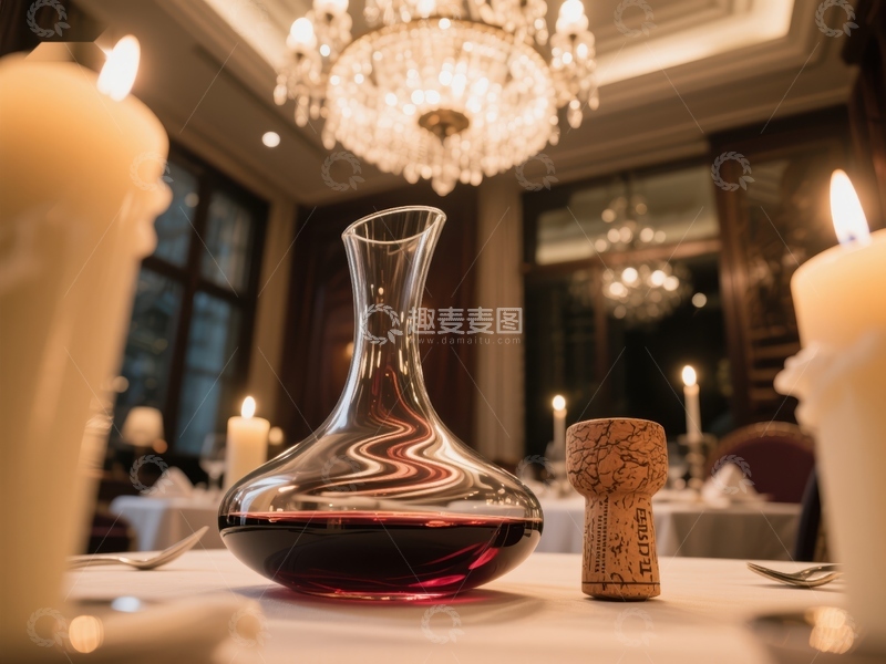 高清大图下载【趣麦麦图】烛光下的红酒醒酒器