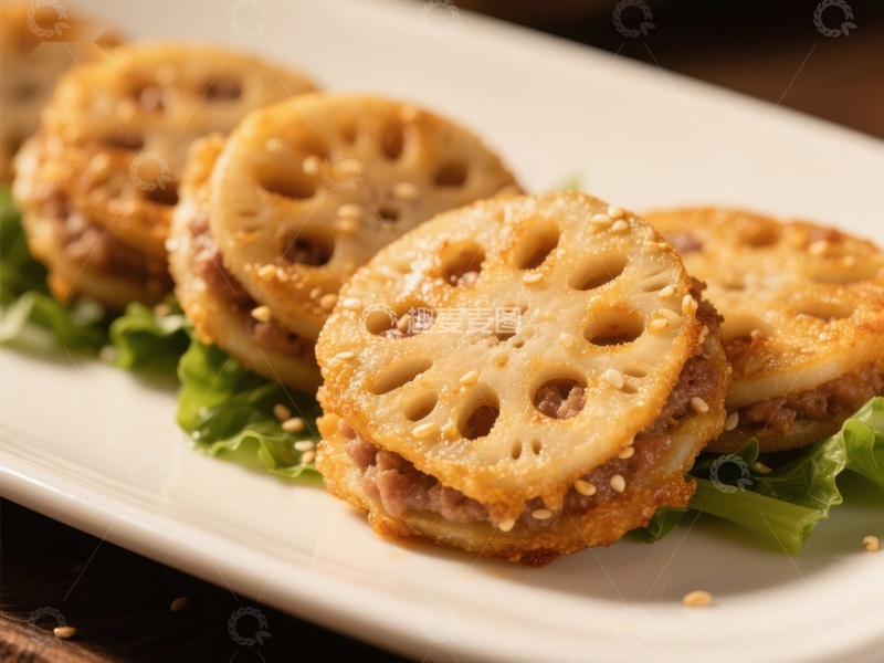 高清大图下载【趣麦麦图】莲藕饼配芝麻，精致美食