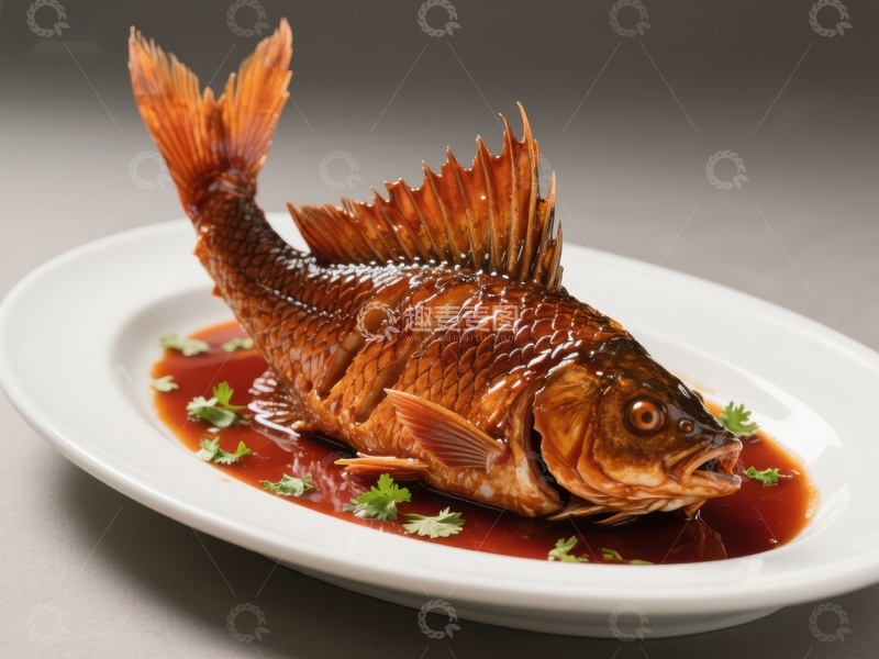 高清大图下载【趣麦麦图】红烧鱼摆盘精美呈现