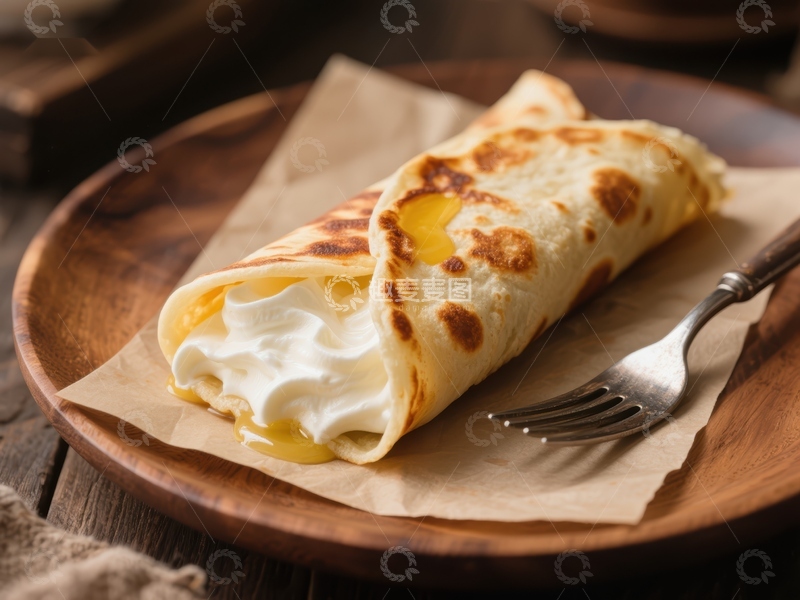 高清大图下载【趣麦麦图】奶油蛋卷配鲜奶油和果酱