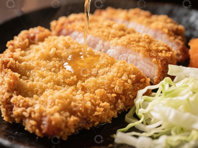 高清大图下载【趣麦麦图】热腾腾的炸猪排浇上酱汁