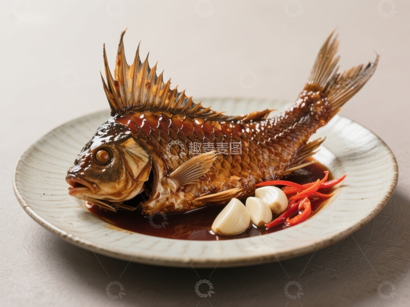 高清大图下载【趣麦麦图】红烧鱼配蒜瓣辣椒