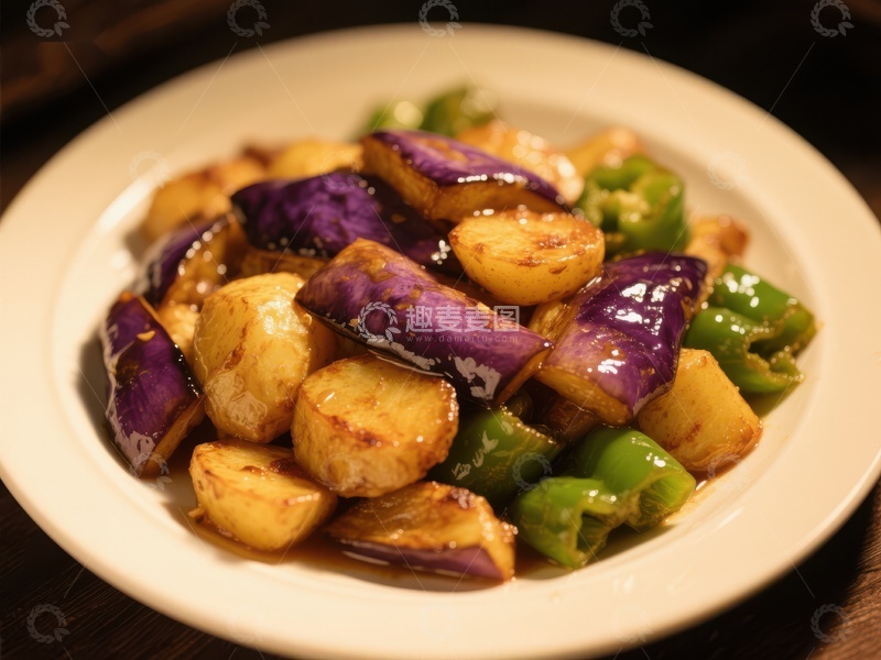 高清大图下载【趣麦麦图】炒茄子土豆青椒美食