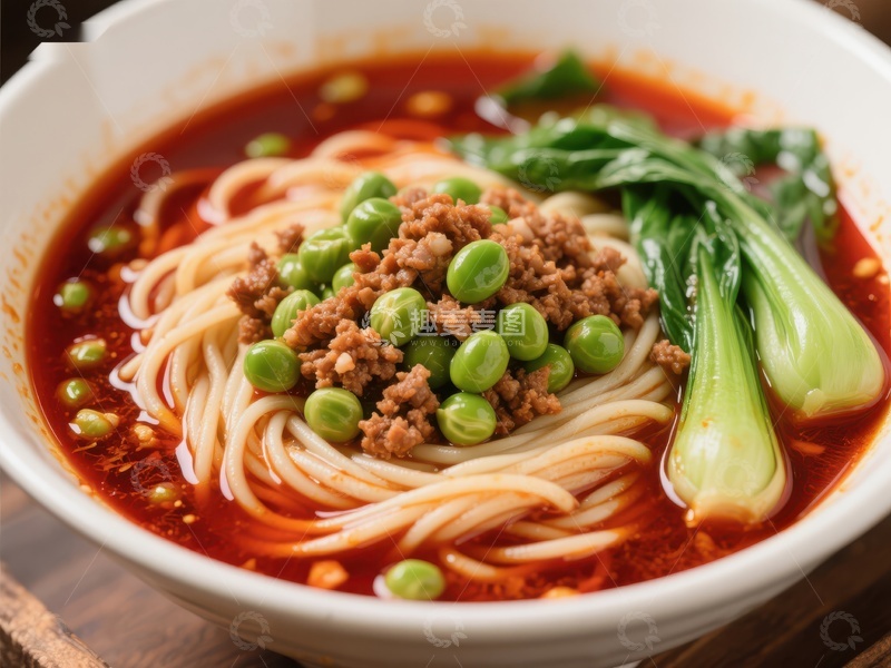 高清大图下载【趣麦麦图】红油拌面配青豆与蔬菜