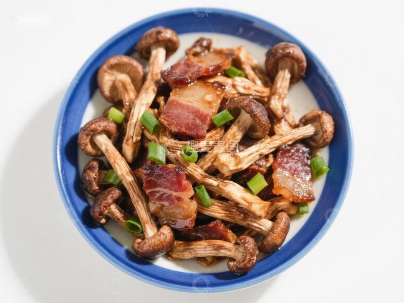 高清大图下载【趣麦麦图】蘑菇培根炒菜，清新美味