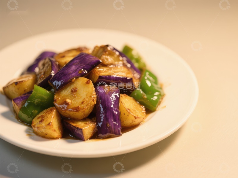 高清大图下载【趣麦麦图】炒茄子土豆青椒美食