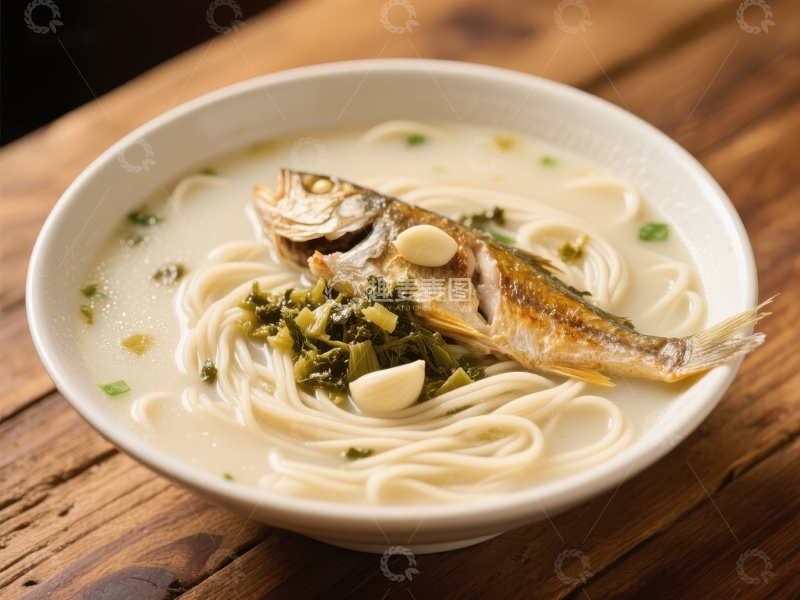 高清大图下载【趣麦麦图】鱼汤面：鲜美鱼汤搭配细滑面条