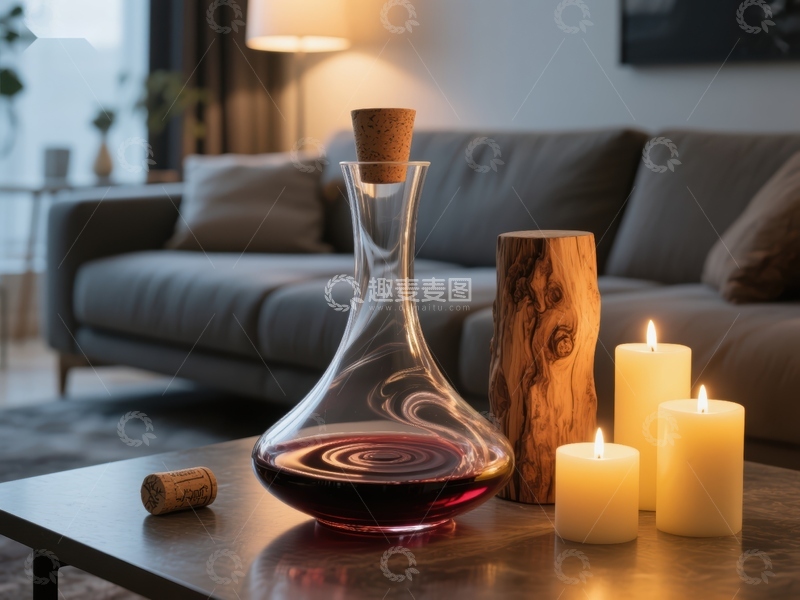 高清大图下载【趣麦麦图】温馨客厅中的红酒与烛光