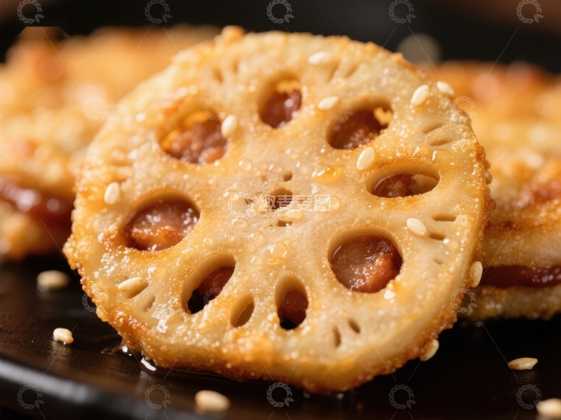 高清大图下载【趣麦麦图】香脆莲藕片，撒上芝麻的美味小吃