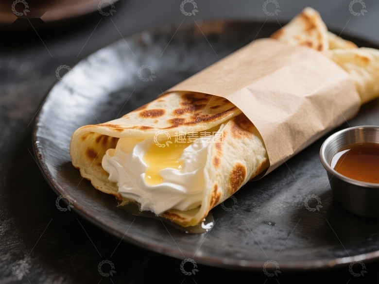 奶油蛋黄酱卷饼配糖浆