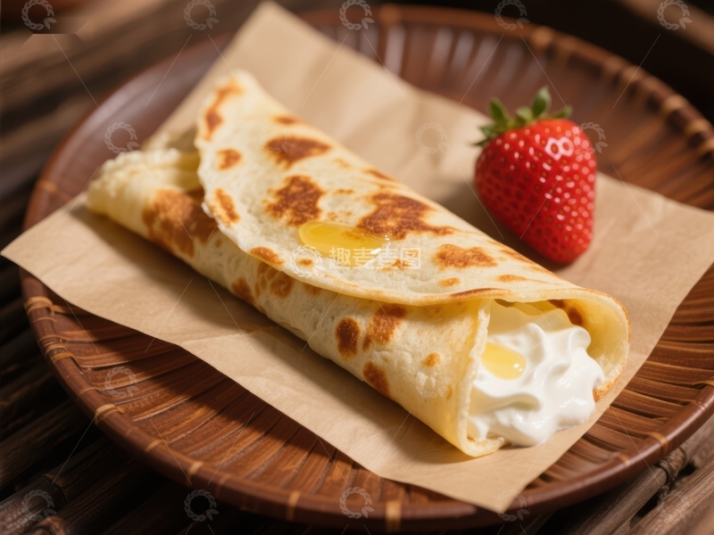高清大图下载【趣麦麦图】奶油草莓煎饼卷